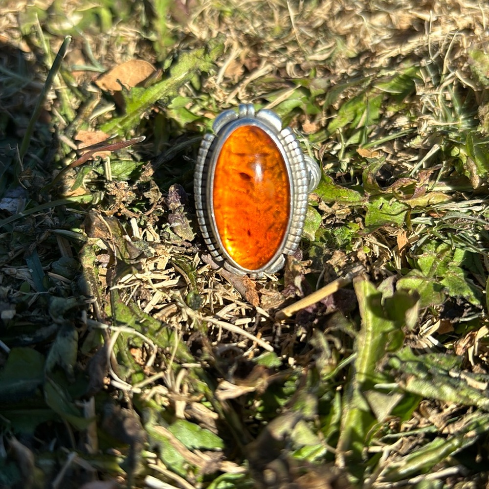 Amber Stone Statement Ring - image 1